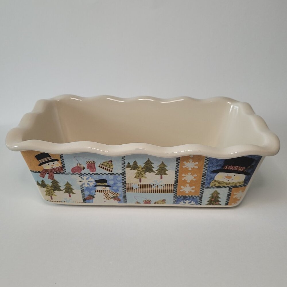 Christmas Snowmen Ceramic Bread Pan Bakeware Christmas Winter - Picture 1 of 8